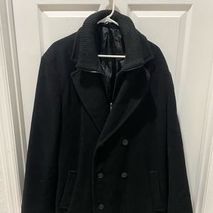 Chaps Men’s Black Pea Coat Men’s Size 46R. Lightly worn. Small tear in lining